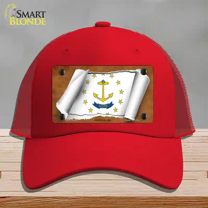 Rhode Island Flag Scroll Novelty License Plate Hat Mesh / Red