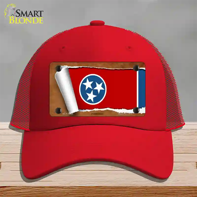 Tennessee Flag Scroll Novelty License Plate Hat Mesh / Red