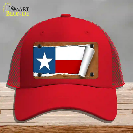 Texas Flag Scroll Novelty License Plate Hat Mesh / Red