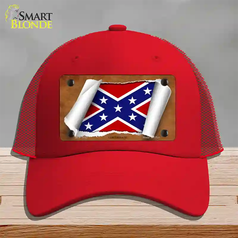 Confederate Flag Scroll Novelty License Plate Hat Mesh / Red