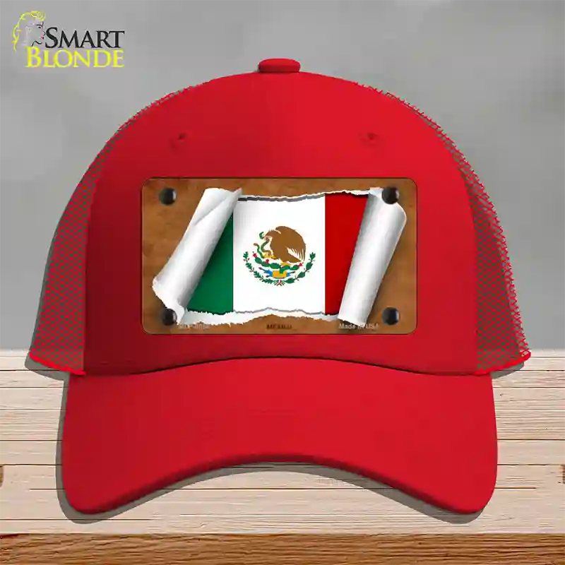 Mexico Flag Scroll Novelty License Plate Hat Mesh / Red