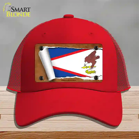 American Samoa Flag Scroll Novelty License Plate Hat Mesh / Red