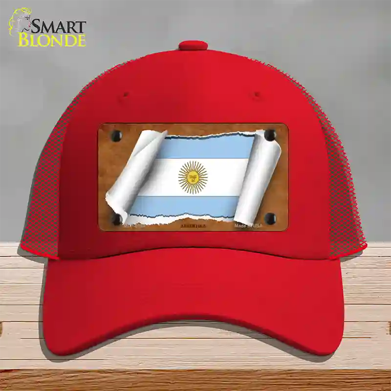 Argentina Flag Scroll Novelty License Plate Hat Mesh / Red