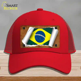 Brazil Flag Scroll Novelty License Plate Hat Mesh / Red