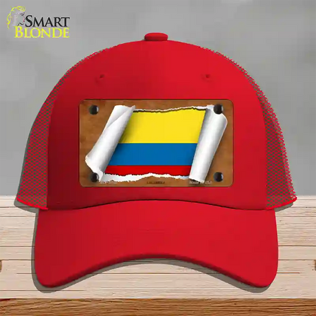 Colombia Flag Scroll Novelty License Plate Hat Mesh / Red