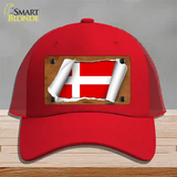 Denmark Flag Scroll Novelty License Plate Hat Mesh / Red