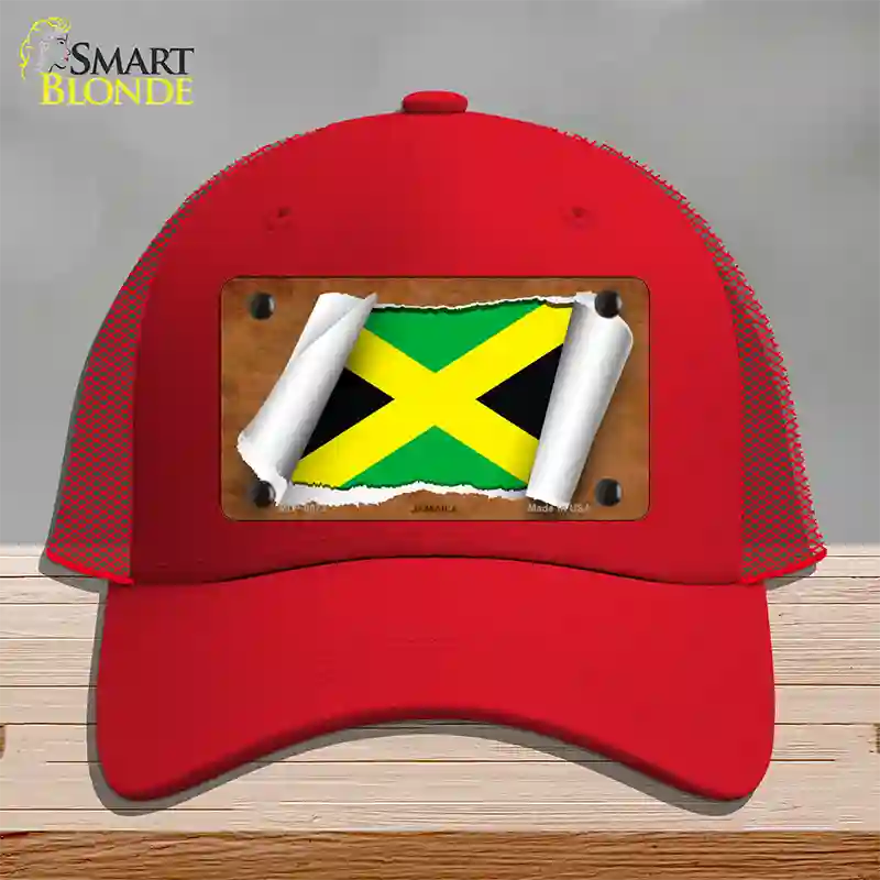 Jamaica Flag Scroll Novelty License Plate Hat Mesh / Red