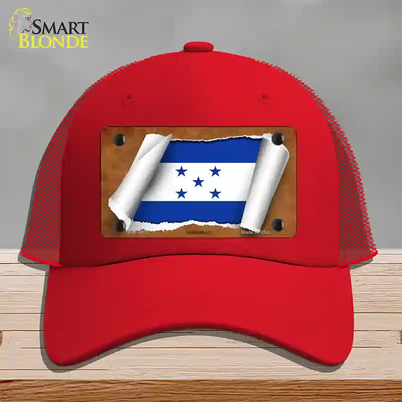 Honduras Flag Scroll Novelty License Plate Hat Mesh / Red