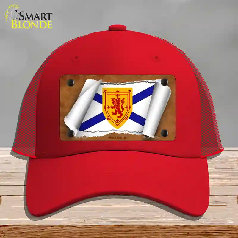 Nova Scotia Flag Scroll Novelty License Plate Hat Mesh / Red