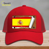 Spain Flag Scroll Novelty License Plate Hat Mesh / Red