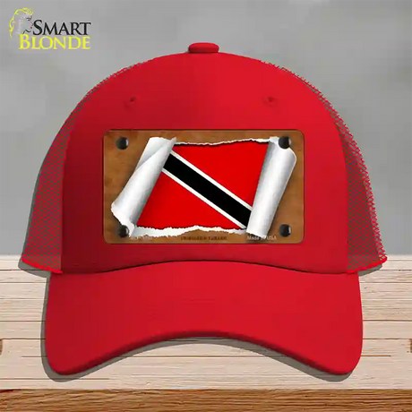 Trinidad & Tobago Flag Scroll Novelty License Plate Hat Mesh / Red