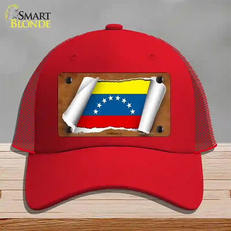 Venezuela Flag Scroll Novelty License Plate Hat Mesh / Red