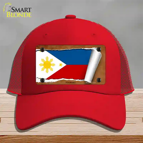 Philippines Flag Scroll Novelty License Plate Hat Mesh / Red