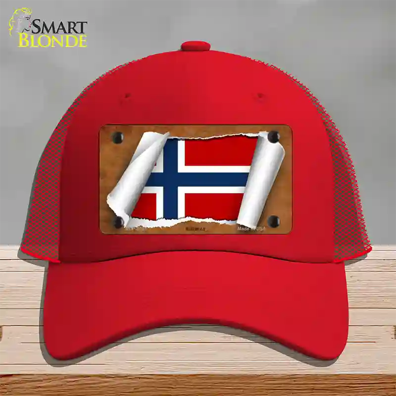 Norway Flag Scroll Novelty License Plate Hat Mesh / Red