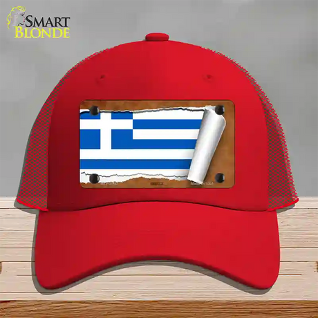 Greece Flag Scroll Novelty License Plate Hat Mesh / Red