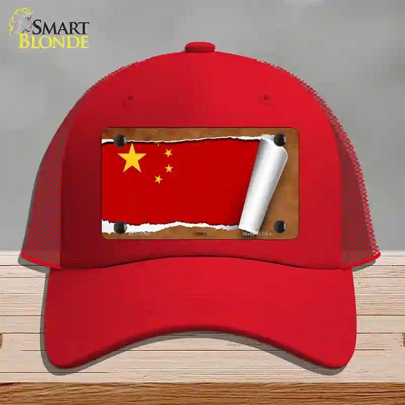 China Flag Scroll Novelty License Plate Hat Mesh / Red