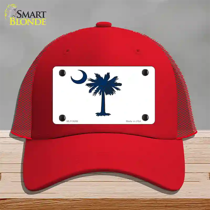 South Carolina White State Flag Novelty License Plate Hat Mesh / Red