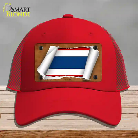 Thailand Flag Scroll Novelty License Plate Hat Mesh / Red