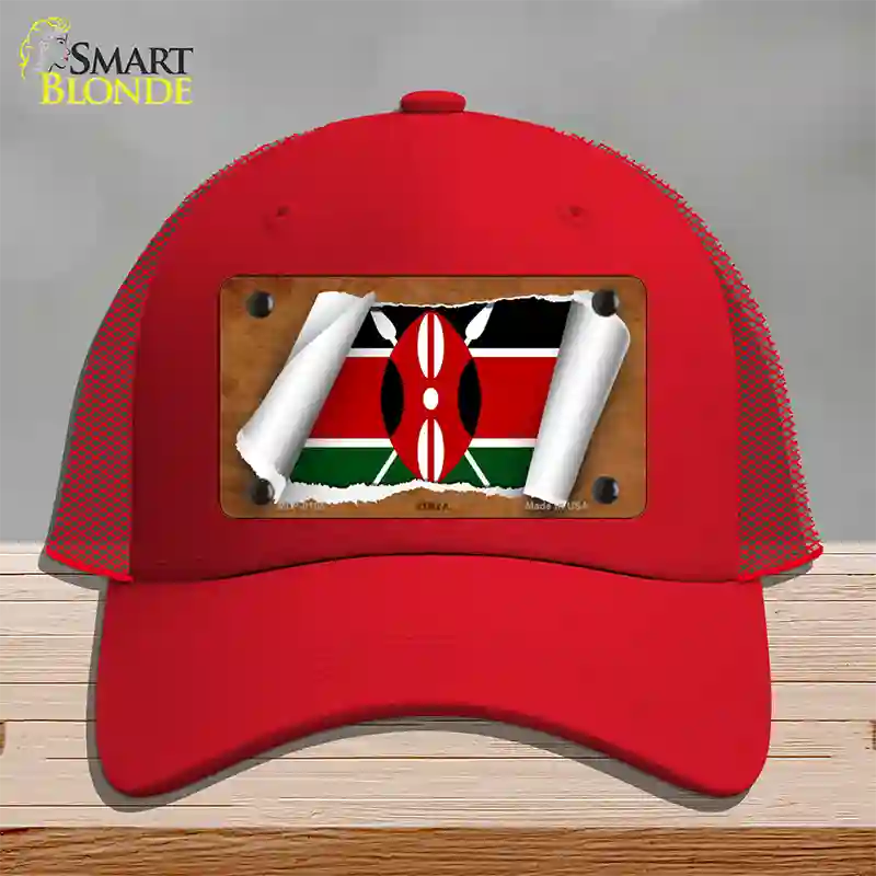 Kenya Flag Scroll Novelty License Plate Hat Mesh / Red