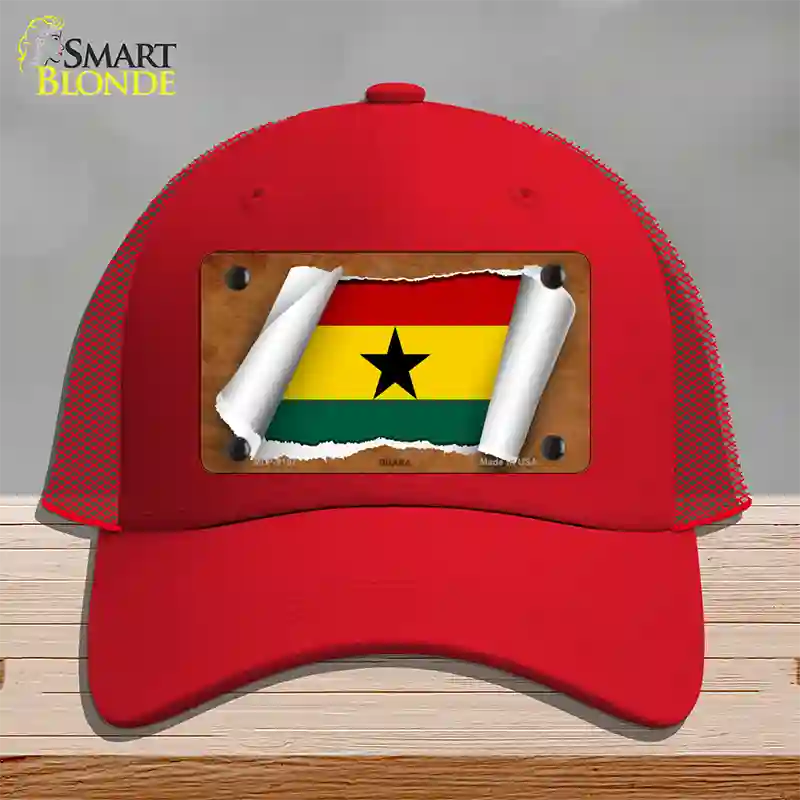 Ghana Flag Scroll Novelty License Plate Hat Mesh / Red