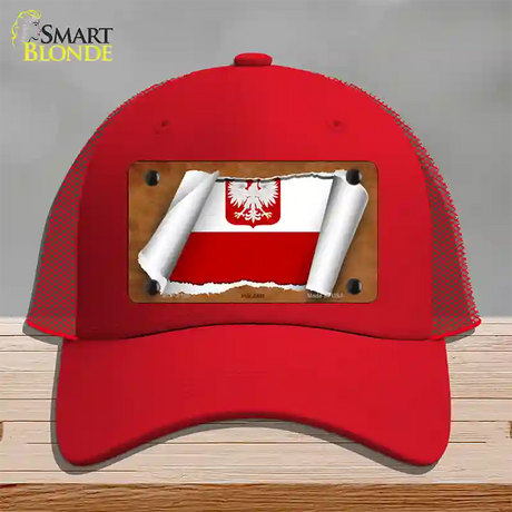 Poland/Eagle Flag Scroll Novelty License Plate Hat Mesh / Red