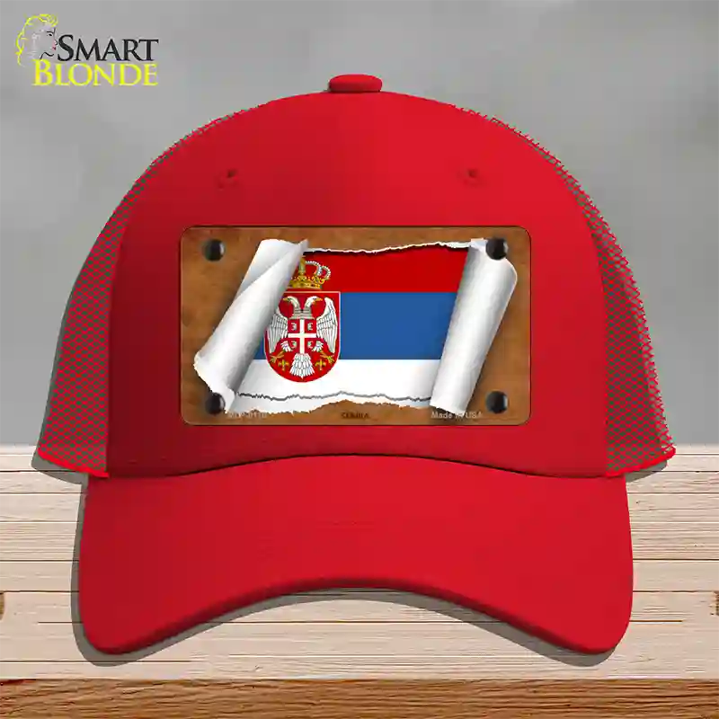 Serbia/Eagle Flag Scroll Novelty License Plate Hat Mesh / Red