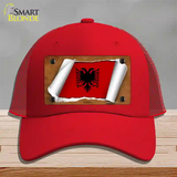 Albania Flag Scroll Novelty License Plate Hat Mesh / Red