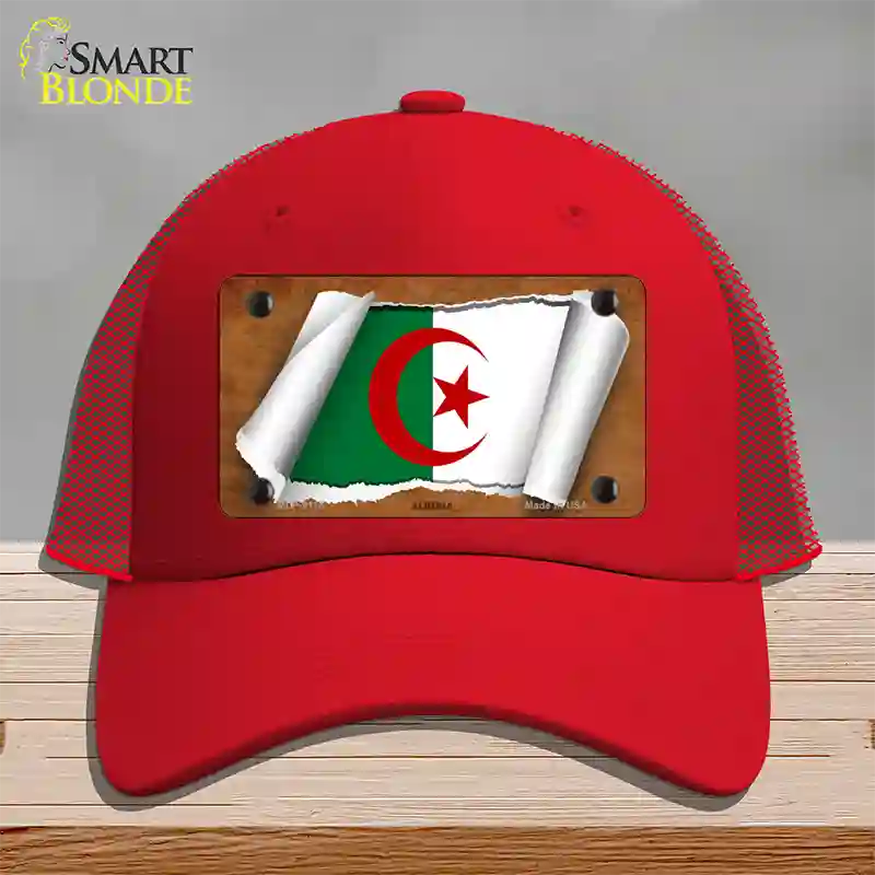 Algeria Flag Scroll Novelty License Plate Hat Mesh / Red