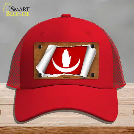 Anjouan Flag Scroll Novelty License Plate Hat Mesh / Red