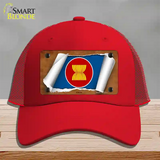 Asean Flag Scroll Novelty License Plate Hat Mesh / Red