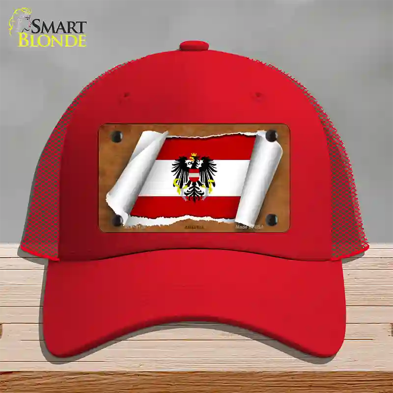 Austria Flag Scroll Novelty License Plate Hat Mesh / Red