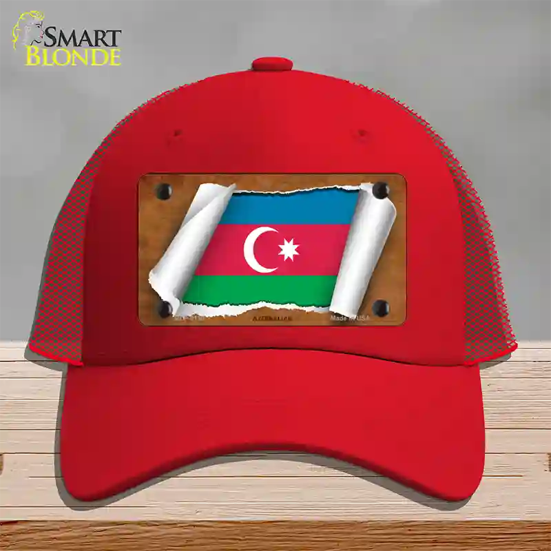 Azerbaijan Flag Scroll Novelty License Plate Hat Mesh / Red