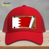 Bahrain Flag Scroll Novelty License Plate Hat Mesh / Red