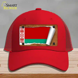 Belarus Flag Scroll Novelty License Plate Hat Mesh / Red