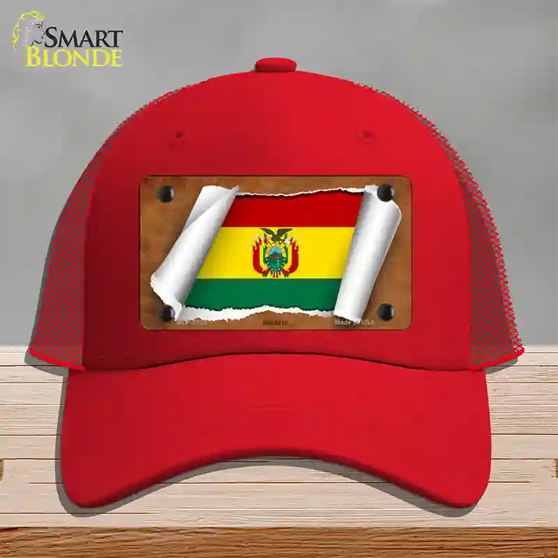 Bolivia Flag Scroll Novelty License Plate Hat Mesh / Red