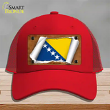 Bosnia-Herzegovina Flag Scroll Novelty License Plate Hat Mesh / Red