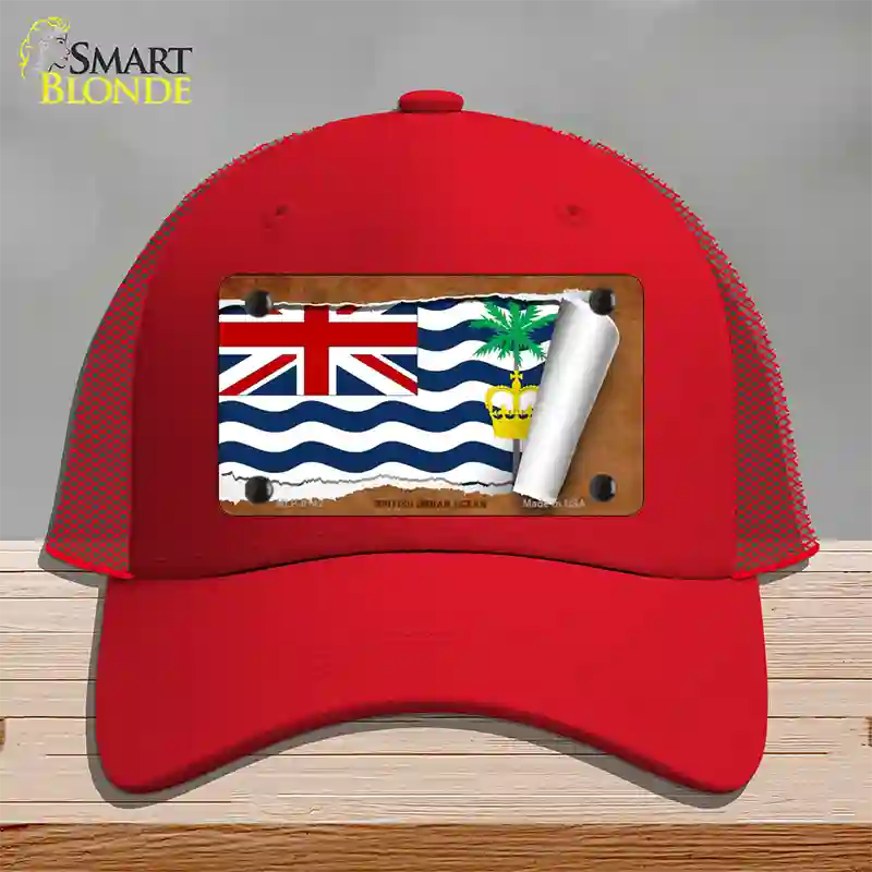 British Indian Ocean Flag Scroll Novelty License Plate Hat Mesh / Red