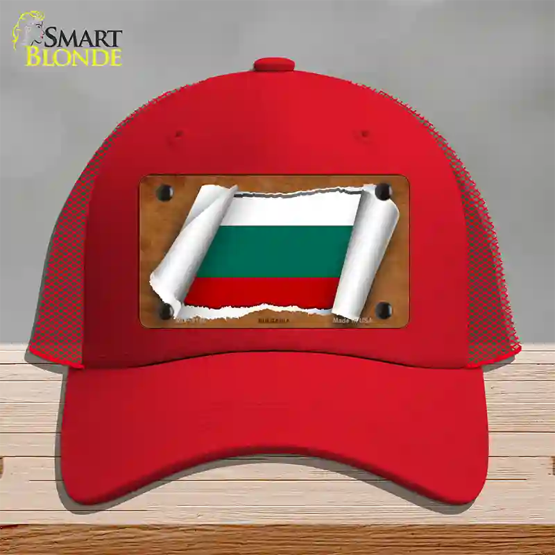 Bulgaria Flag Scroll Novelty License Plate Hat Mesh / Red