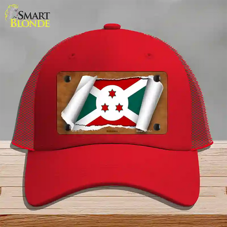 Burundi Flag Scroll Novelty License Plate Hat Mesh / Red