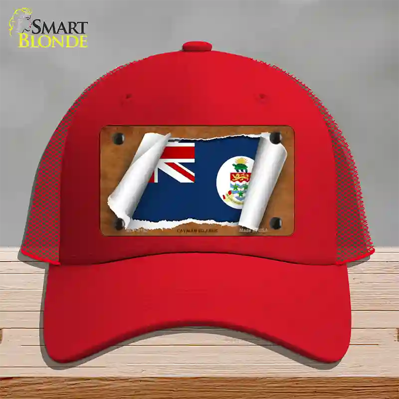 Cayman Islands Flag Scroll Novelty License Plate Hat Mesh / Red