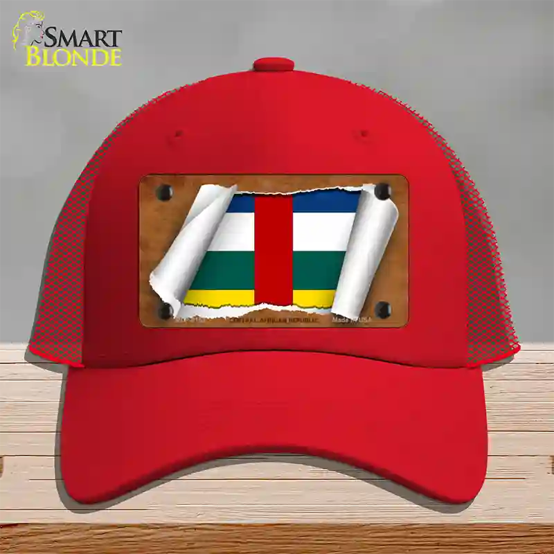 Central African Republic Flag Scroll Novelty License Plate Hat Mesh / Red