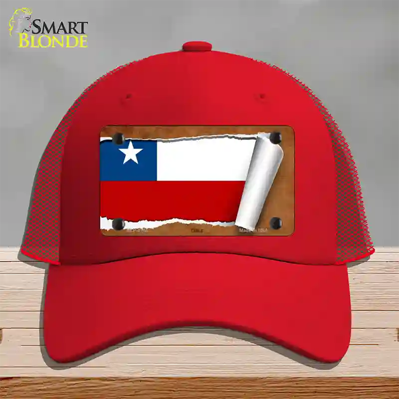 Chile Flag Scroll Novelty License Plate Hat Mesh / Red