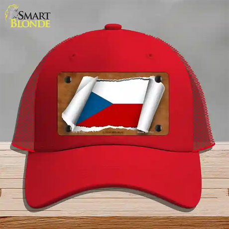 Czech Republic Flag Scroll Novelty License Plate Hat Mesh / Red