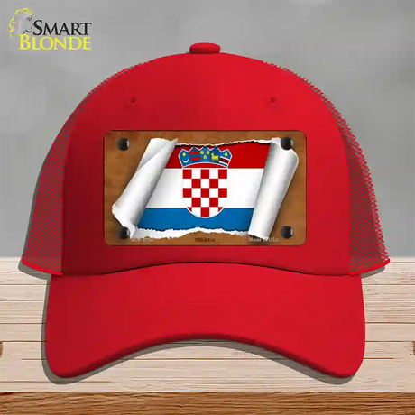 Croatia Flag Scroll Novelty License Plate Hat Mesh / Red