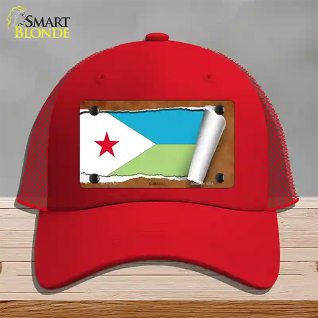 Djibouti Flag Scroll Novelty License Plate Hat Mesh / Red