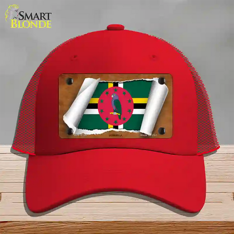 Dominica Flag Scroll Novelty License Plate Hat Mesh / Red