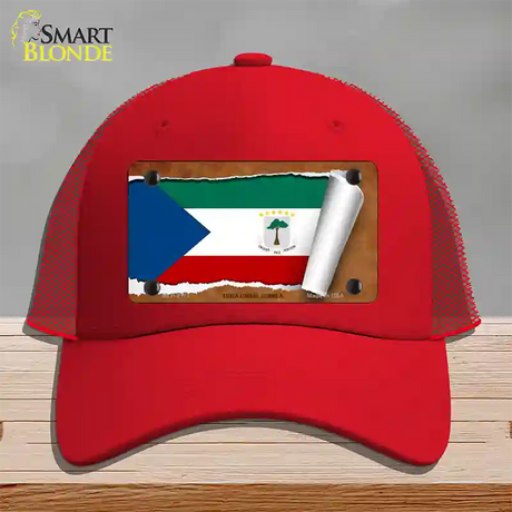 Equatorial Guinea Flag Scroll Novelty License Plate Hat Mesh / Red