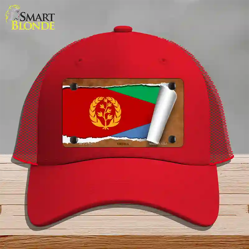 Eritrea Flag Scroll Novelty License Plate Hat Mesh / Red