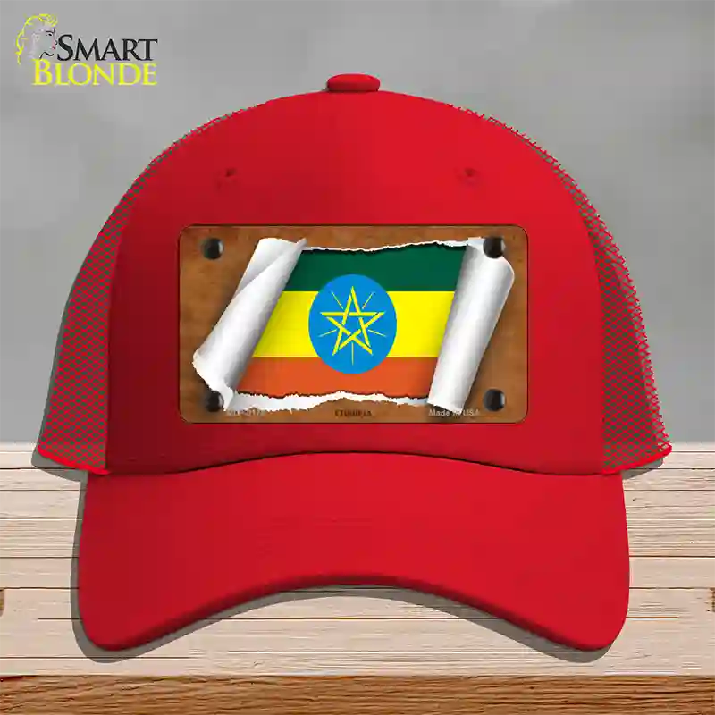 Ethiopia Flag Scroll Novelty License Plate Hat Mesh / Red