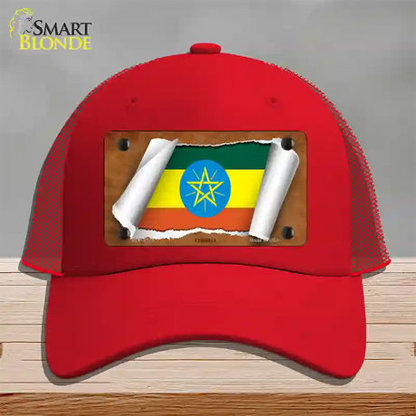 Ethiopia Flag Scroll Novelty License Plate Hat Mesh / Red